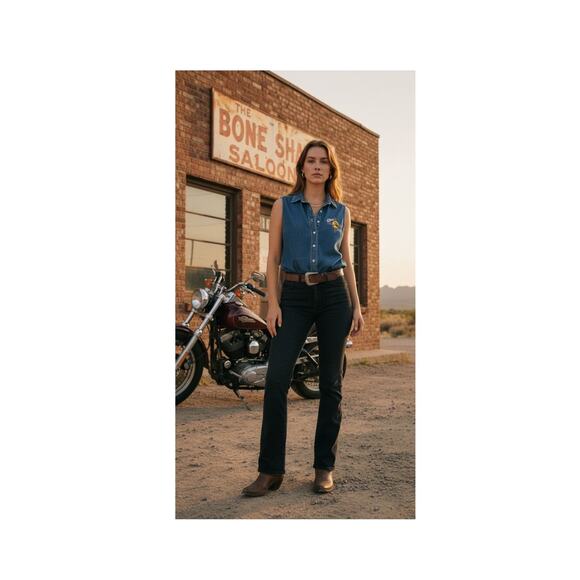 Chicks's Albuquerque New Mexico Denim Shirt XL Vintage Harley Davidson Biker - Picture 2 of 10